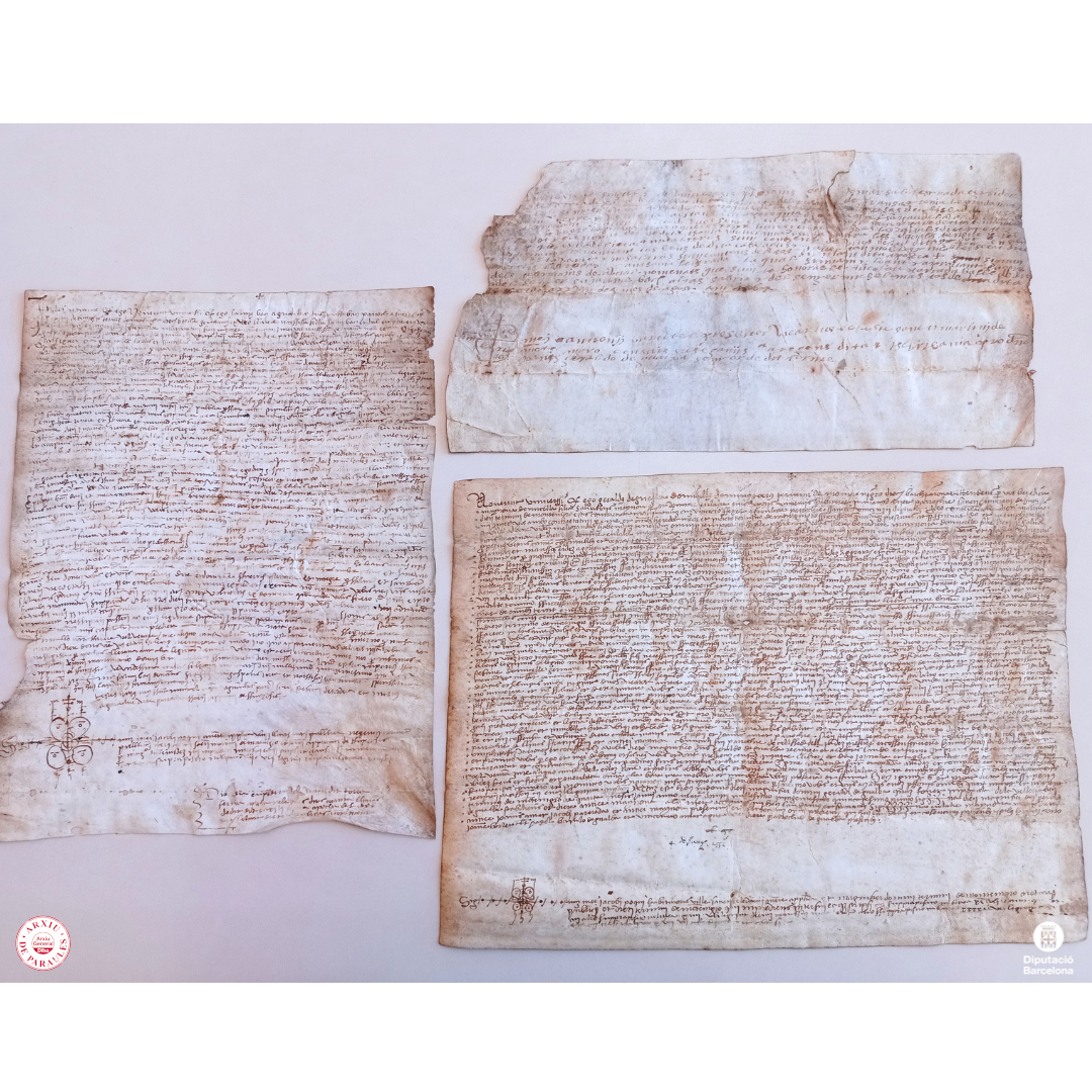 Composició de tres pergamins del fons de la Casa de Caritat