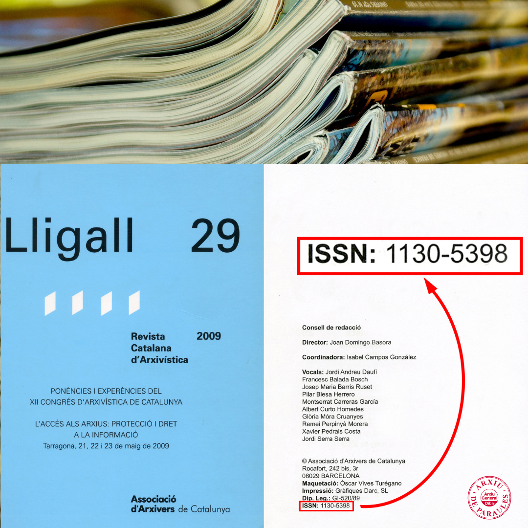 Imatge que mostra el codi ISSN en un llibre
