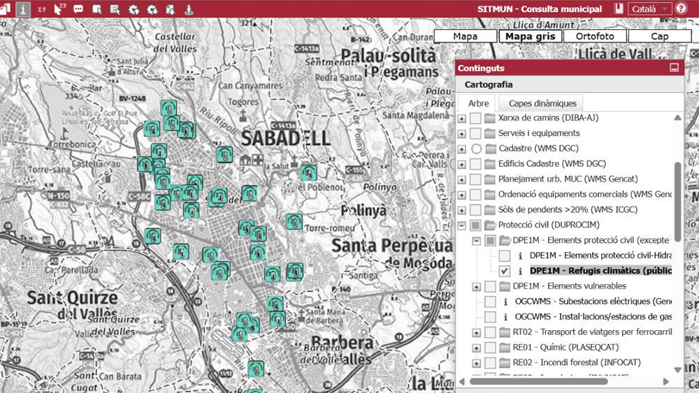 El SITMUN mostra la ubicació dels refugis climàtics dels municipis de la província de Barcelona. Foto: Diputació de Barcelona El SITMUN mostra la ubicació dels refugis climàtics dels municipis de la província de Barcelona. Foto: Diputació de Barcelona