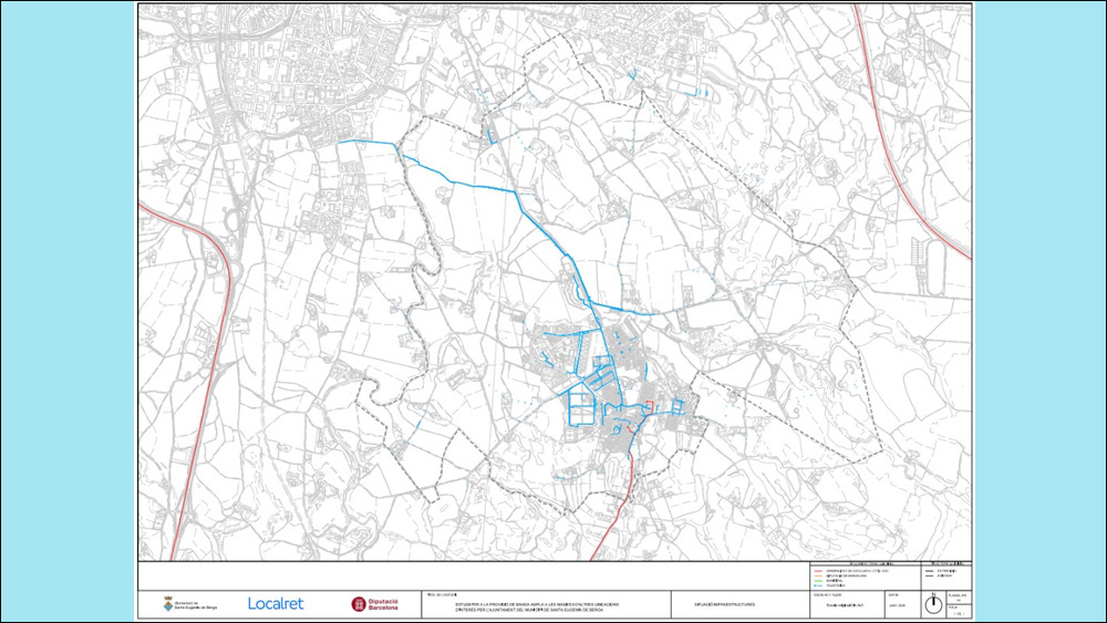 Mapa de situació de les infraestructures a Santa Eugènia de Berga, en funció de la titularitat del tram. Foto: Diputació de Barcelona Mapa de situació de les infraestructures a Santa Eugènia de Berga, en funció de la titularitat del tram. Foto: Diputació de Barcelona