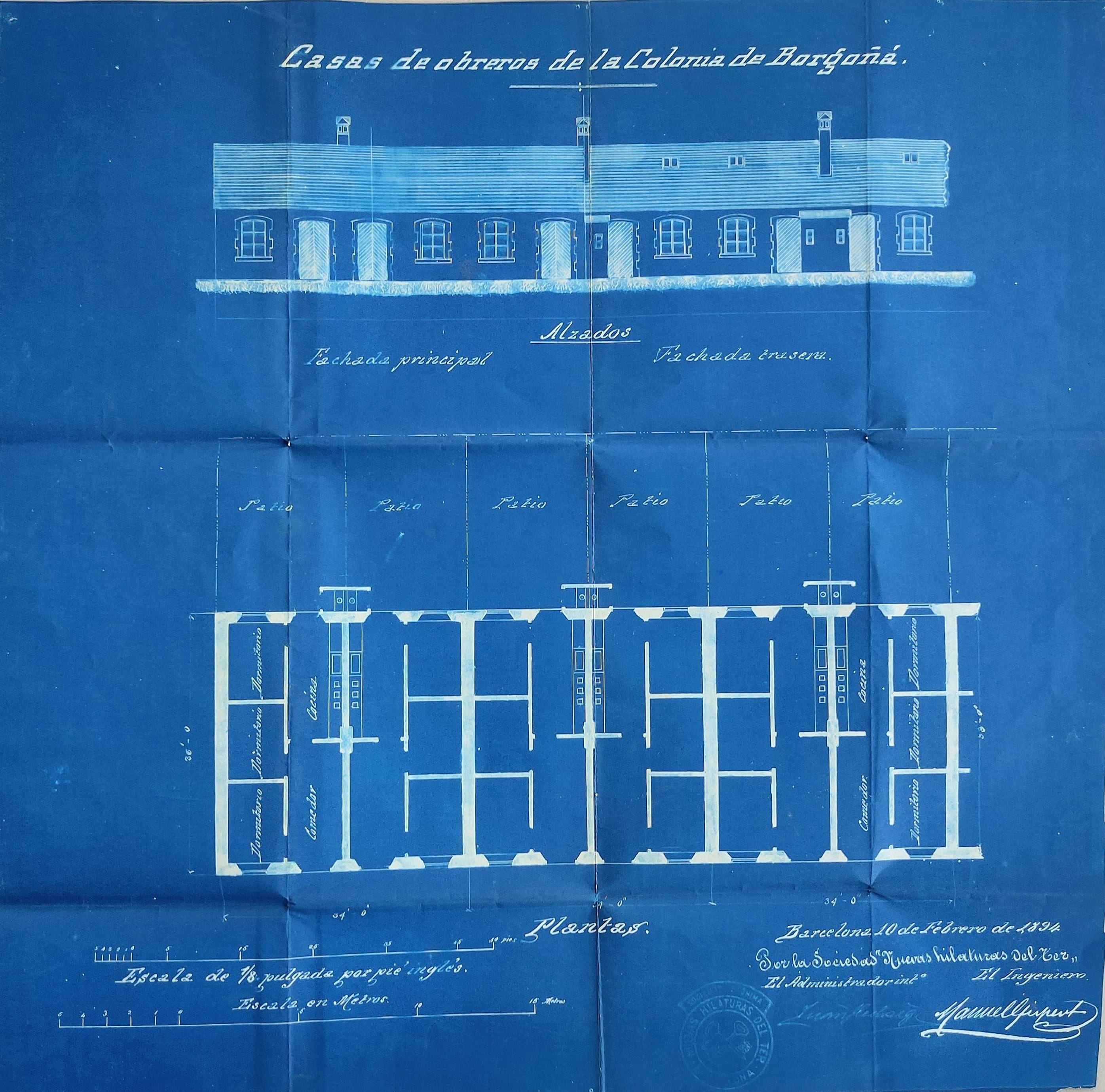 imatge Plànol de les cases d'obrers de la colònia de Borgonyà, 1894, Sant Vicenç de Torelló. Arxiu Municipal de Sant Vicenç de Torelló.