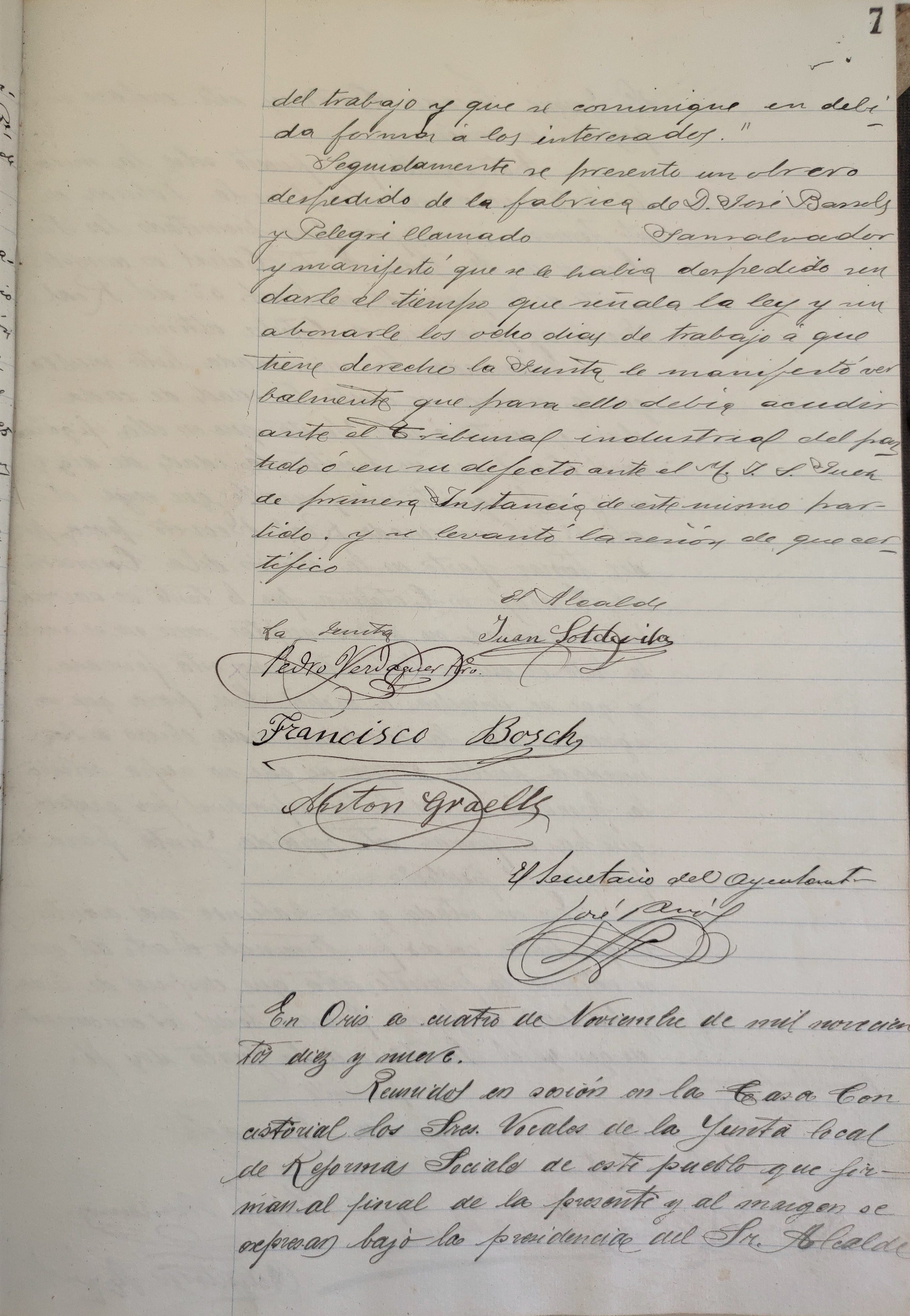 imatge Llibre d'actes de la Junta Local de Reformes Socials d'Orís, 1913, Orís. Arxiu Municipal d'Orís.