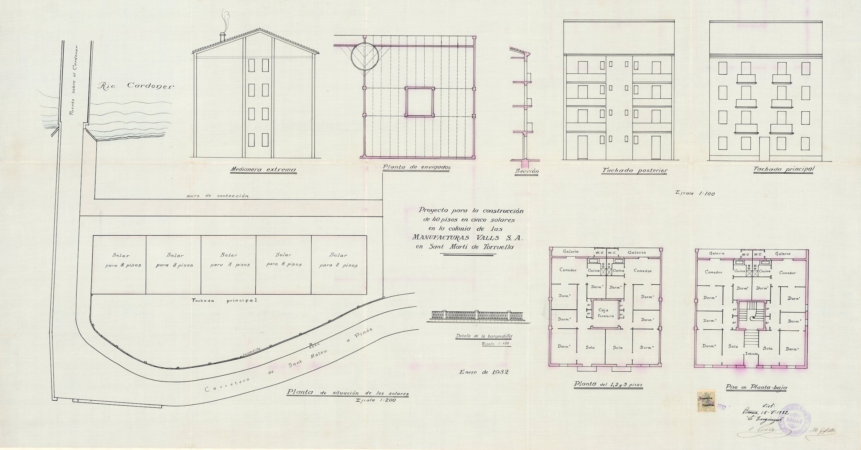 imatge Projecte de 40 pisos pels treballadors a la colònia Valls, 1932, Navàs. Arxiu Municipal de Navàs.