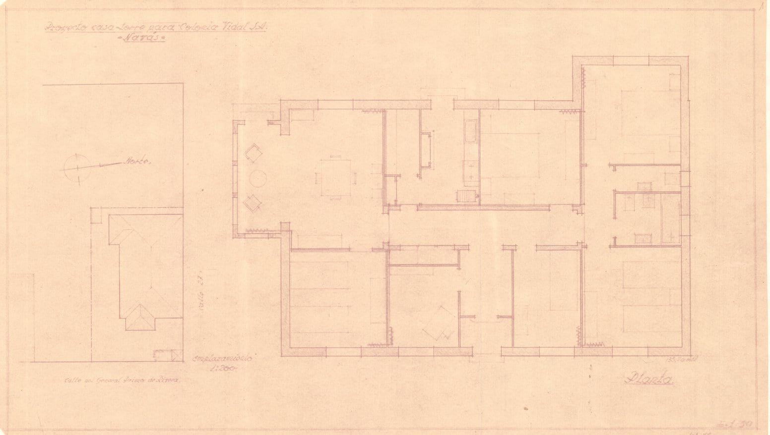 imatge Plànol de la planta de la casa torre per la colònia Vidal, 1954, Navàs. Arxiu Municipal de Navàs.