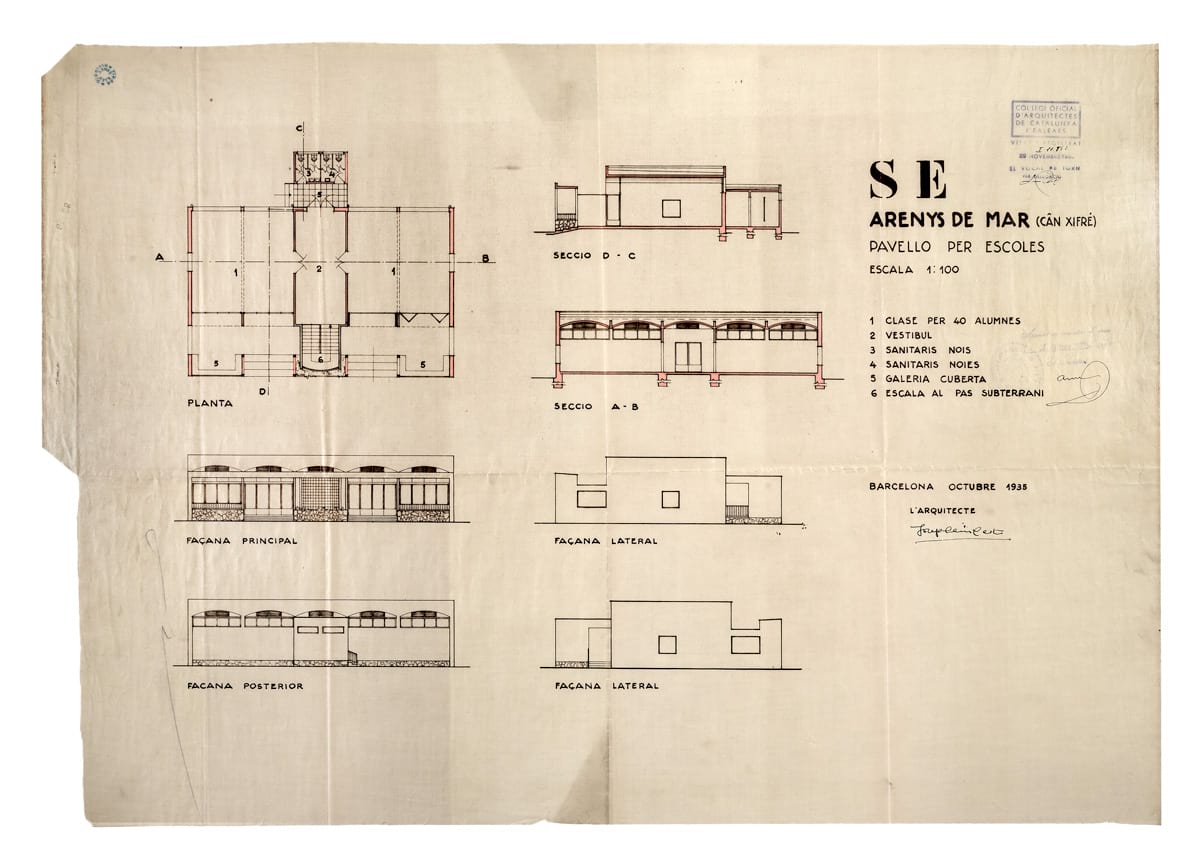 imatge Plànols de l’edifici Pavelló Sert per a escoles, el 1935.