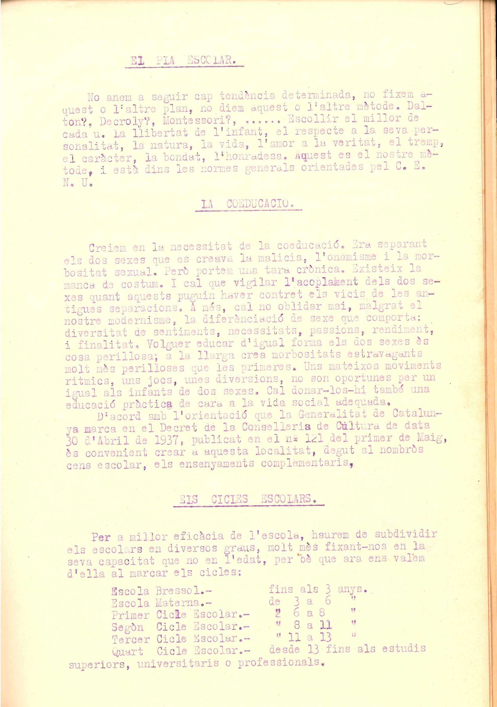imatge Dictamen sobre la situació escolar, 1937.