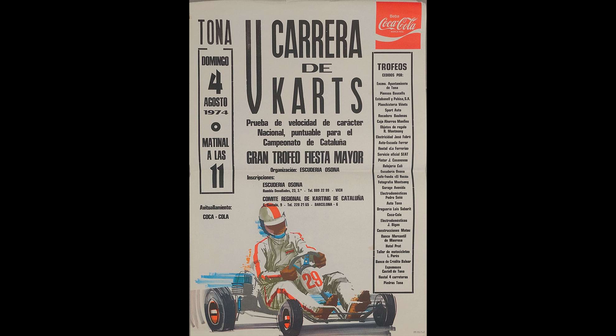 imatge Cartell de la V carrera de karts de la Festa Major, 1974, Tona. Fons Ramon Batllés, Arxiu Municipal de Tona.