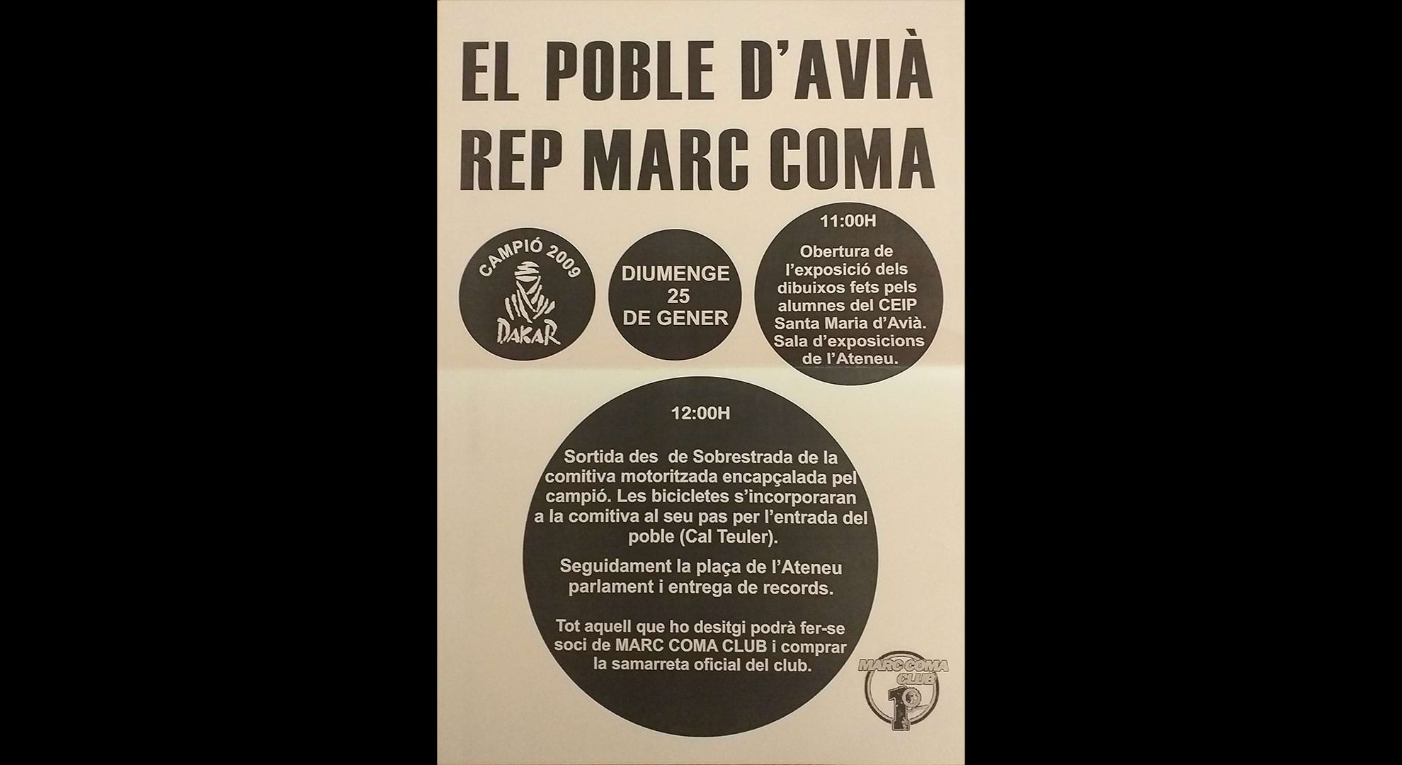 imatge Cartell rebuda Marc Coma campió Dakar, 2009, Avià. Arxiu Municipal d'Avià.