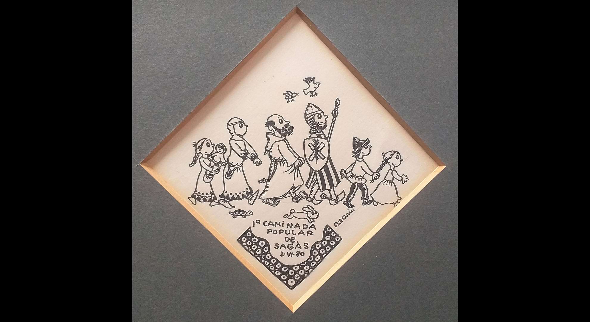 imatge Dibuix de Pilarín Bayès per a la I Caminada Popular de Sagàs, 1980, Sagàs. Arxiu Municipal de Sagàs.