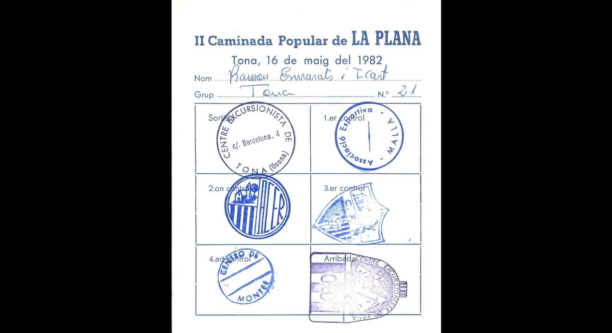 imatge Tiquet de la II caminada popular de la Plana, 1982, Tona. Arxiu Municipal de Tona.