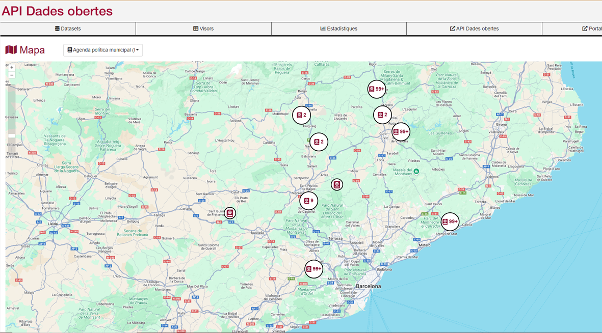 Visor mapa del conjunt de dades Agenda política municipal. Imatge: Diputació de Barcelona Visor mapa del conjunt de dades Agenda política municipal. Imatge: Diputació de Barcelona