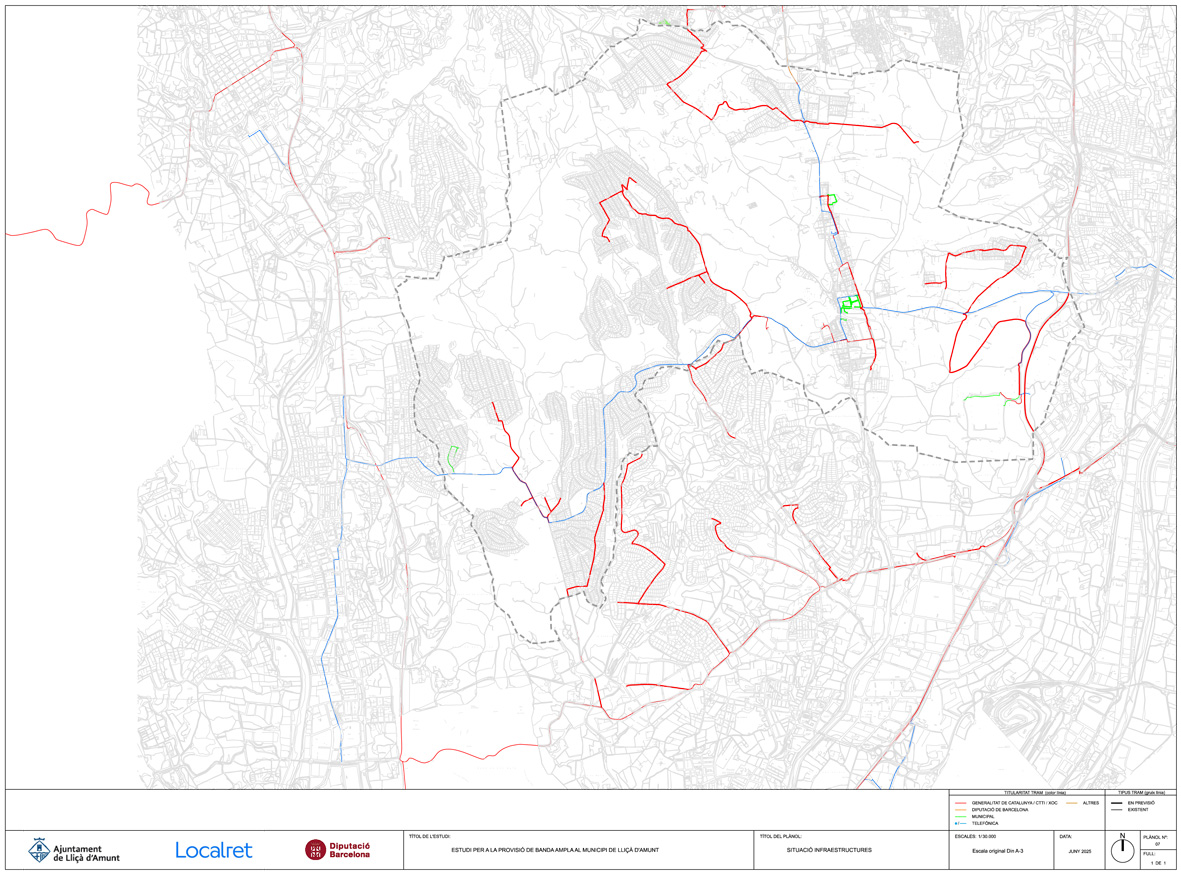 Mapa de la situació de les infraestructures en funció de la titularitat del tram. Imatge: Diputació de Barcelona Mapa de la situació de les infraestructures en funció de la titularitat del tram. Imatge: Diputació de Barcelona