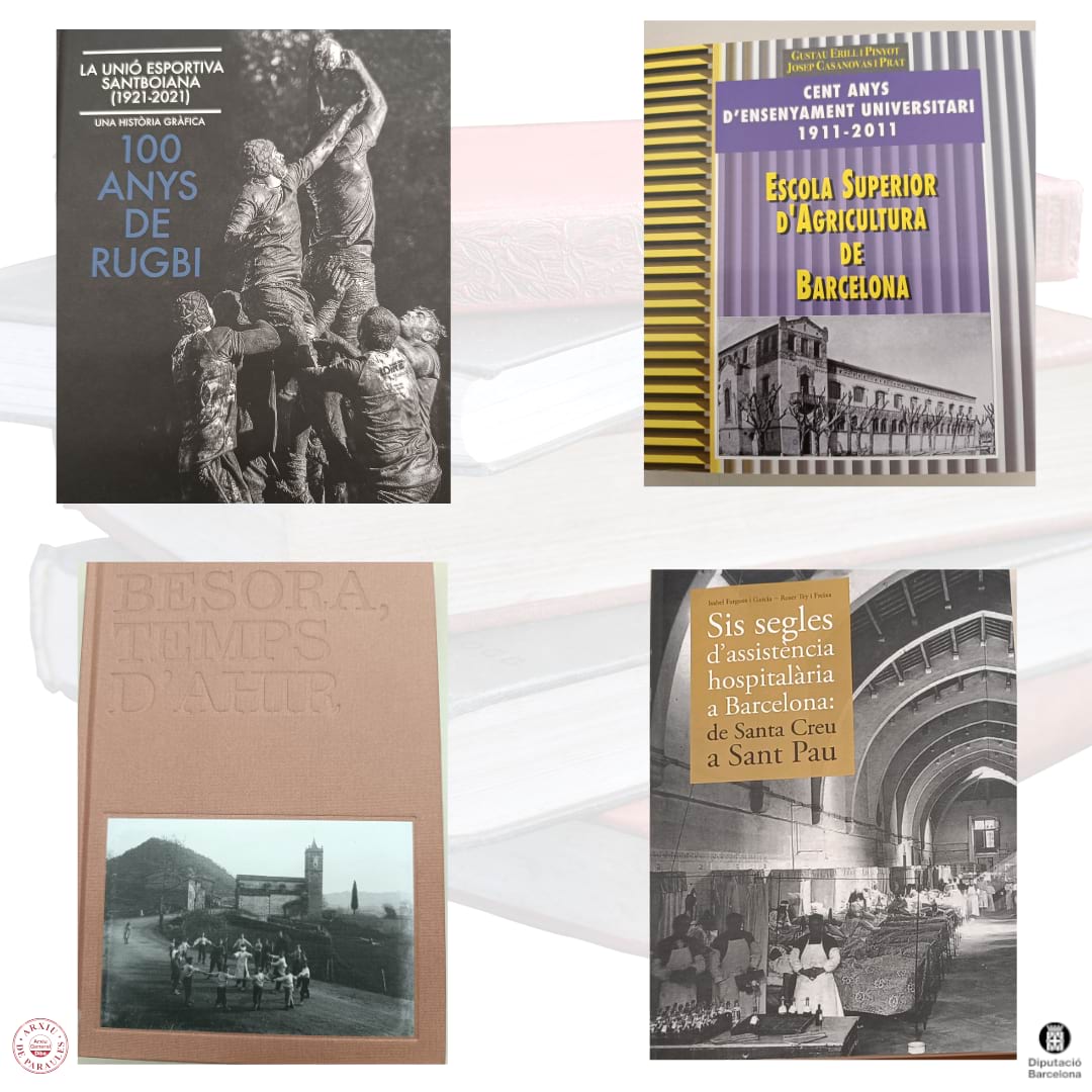 Fotomuntatge amb quatre cobertes de llibres