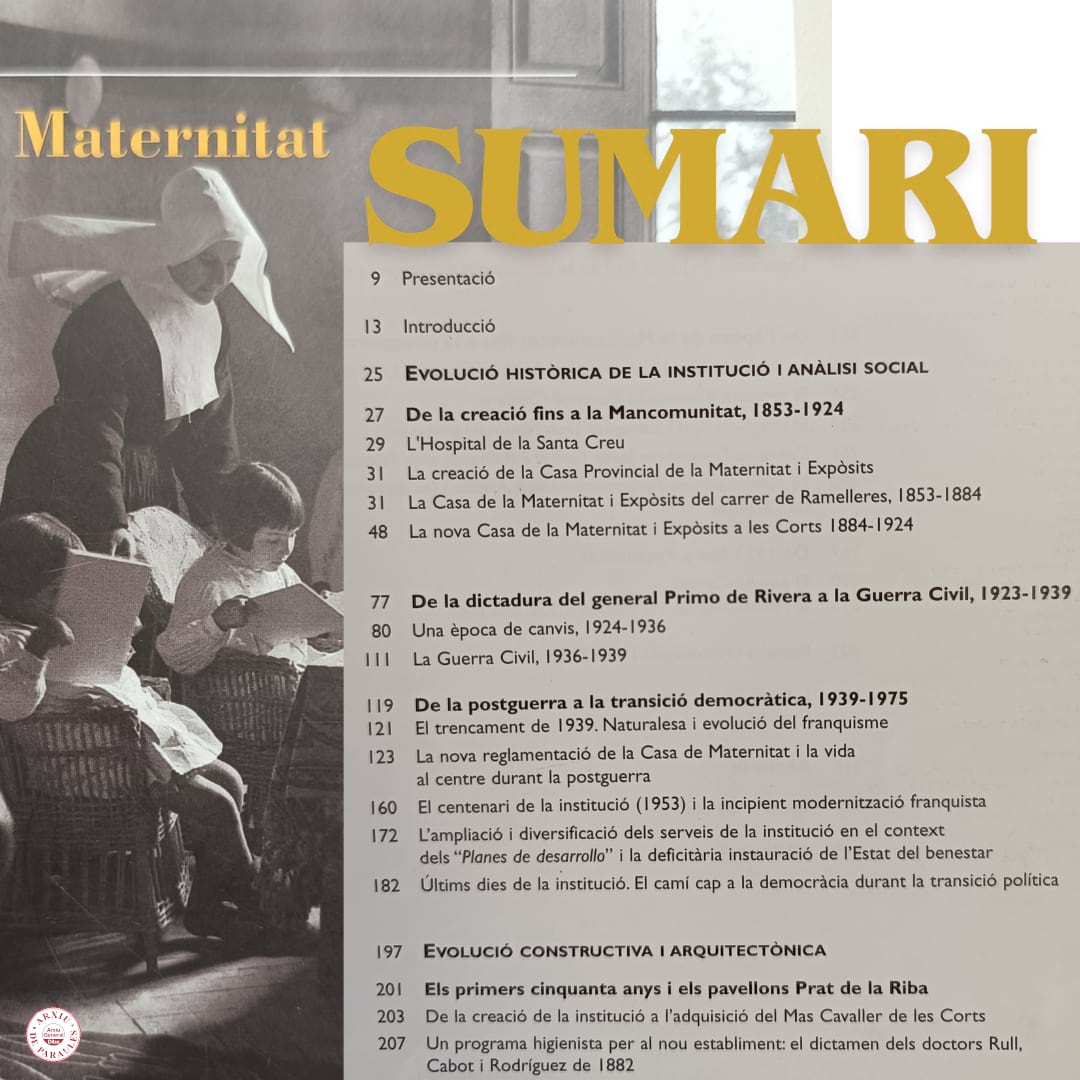 Imatge del sumari del llibre sobre la Casa de Maternitat i Expòsits