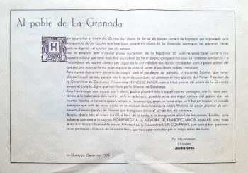 Programa de mà amb motiu de la inauguració de la nova escola de La Granada. 28 de gener de 1934. Arxiu Municipal.
