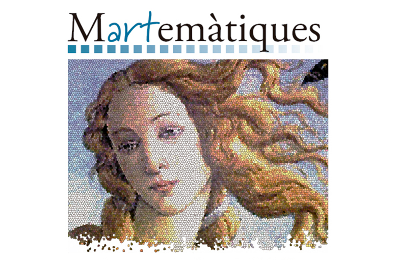 Imatge presentació d l'exposició Martematiques amb el nom i imatge del cap de la Venus de Boticceli