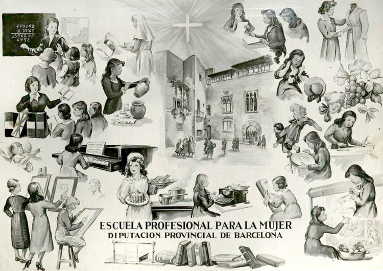 Postal de l’Escola Professional per a la Dona, 1940. Fons: Escola de la Dona. (CAT AGDB Maternitat-Cambra C-4)