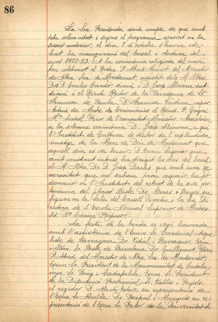 Acta de la sessió amb motiu de la inauguració del nou local de l’Institut de Cultura i Biblioteca Popular de la Dona al carrer de Sant Pere més Baix, 14/10/1922. Fons: Institut de Cultura i Biblioteca Popular de la Dona. (CAT AGDB 3)