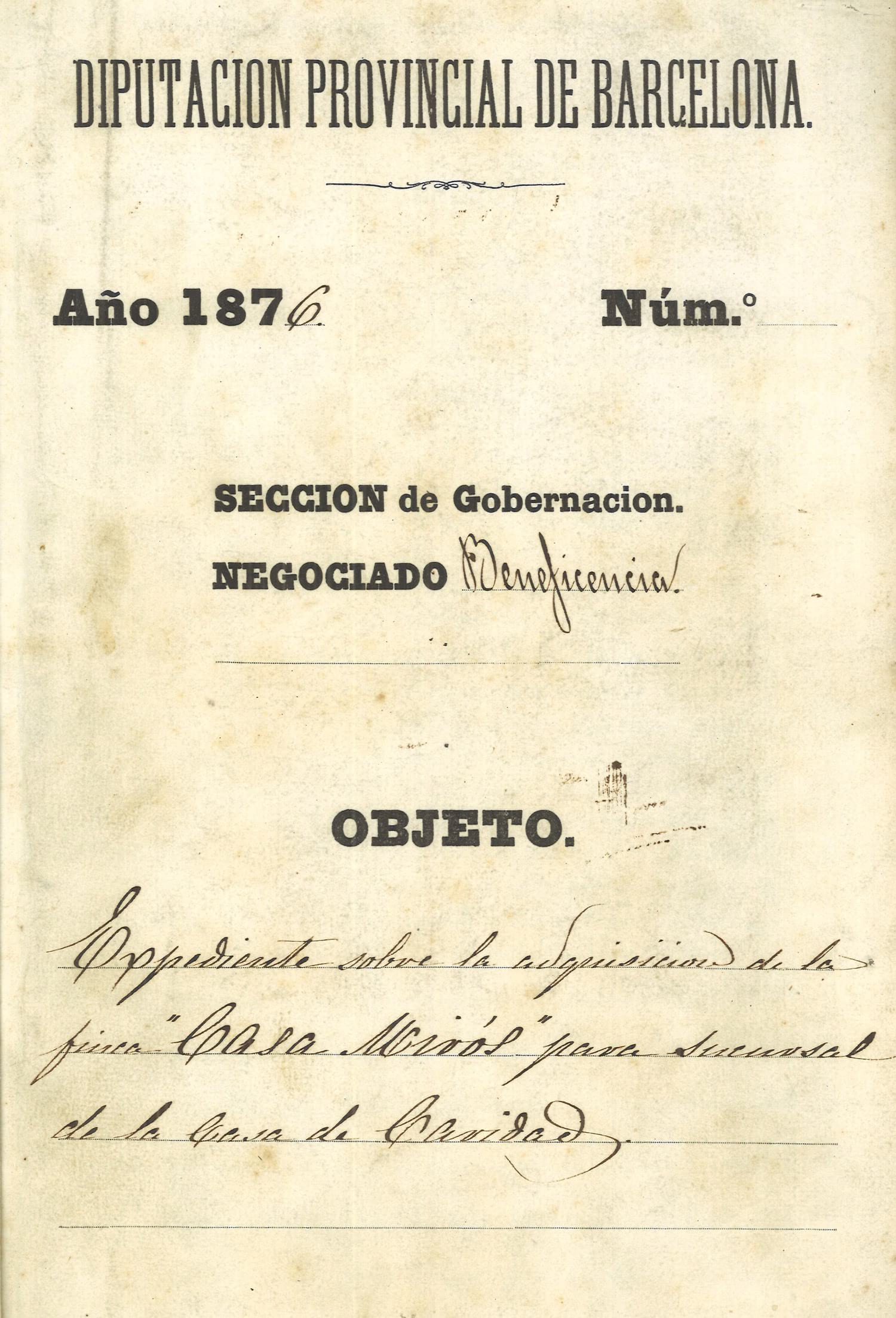 Adquisició de la finca Casa Mirós com a sucursal de la Casa de Caritat, 1876. Fons: Diputació de Barcelona. (CAT AGDB C-192)