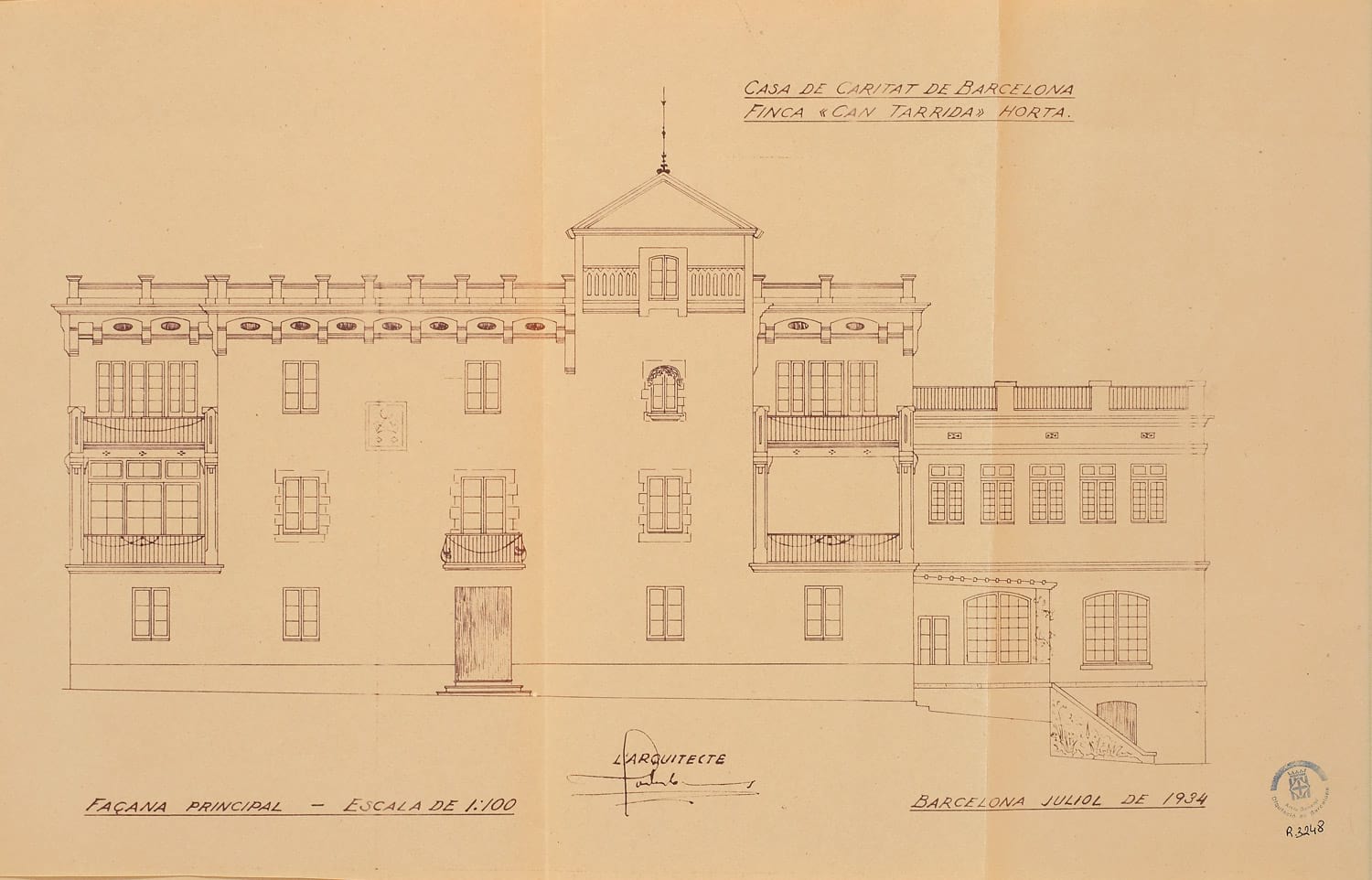 Façana principal de Can Tarrida, 1934. Autoria: Josep Goday. Fons: Diputació de Barcelona. (CAT AGDB R.3248)