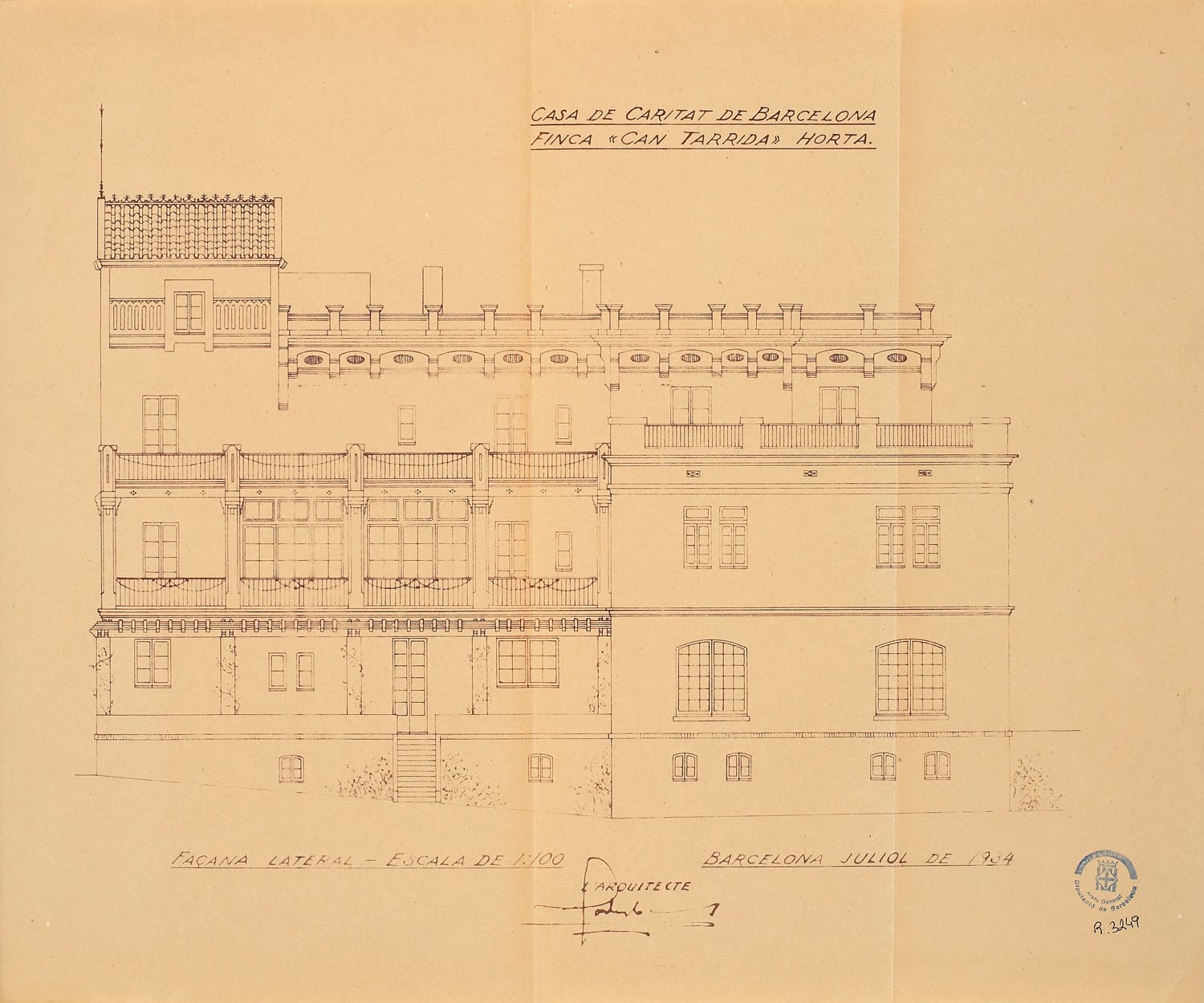 Façana lateral de Can Tarrida, 1934. Autoria: Josep Goday. Fons: Diputació de Barcelona. (CAT AGDB R.3249)