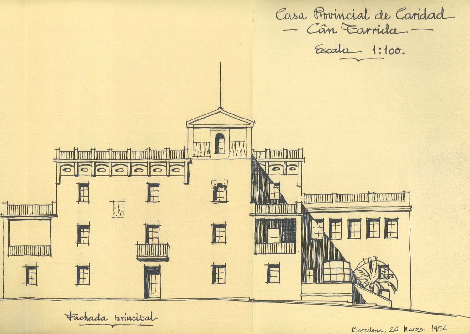 Façana principal de Can Tarrida, 1954. Autoria desconeguda. Fons: Diputació de Barcelona. (CAT AGDB J-1601, exp.9)