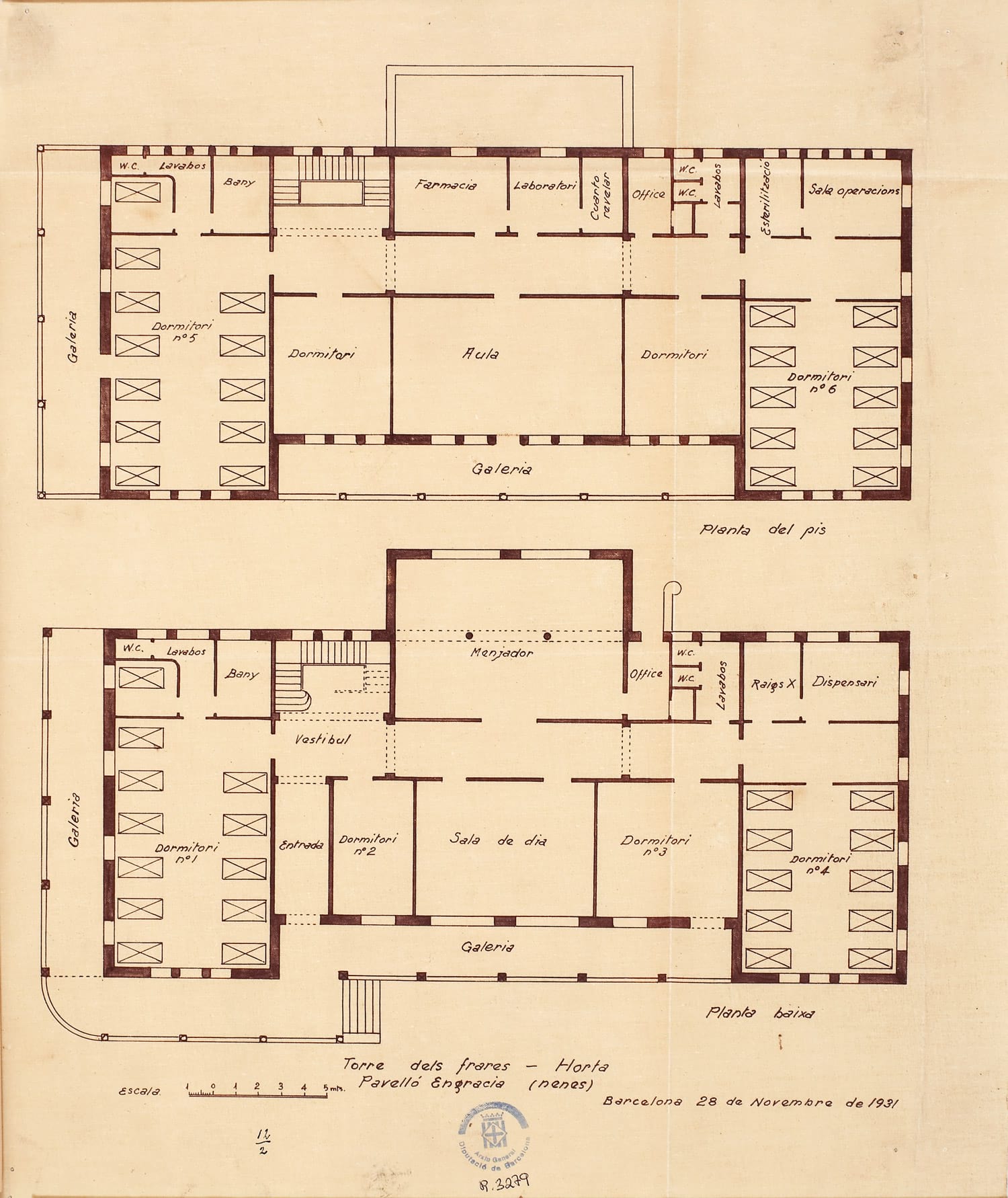 Planta baixa i pis del Pavelló d’Engràcia de la Torre dels Frares a Horta, 1931. Autoria: Josep Goday. Fons: Diputació de Barcelona. (CAT AGDB R.3279)