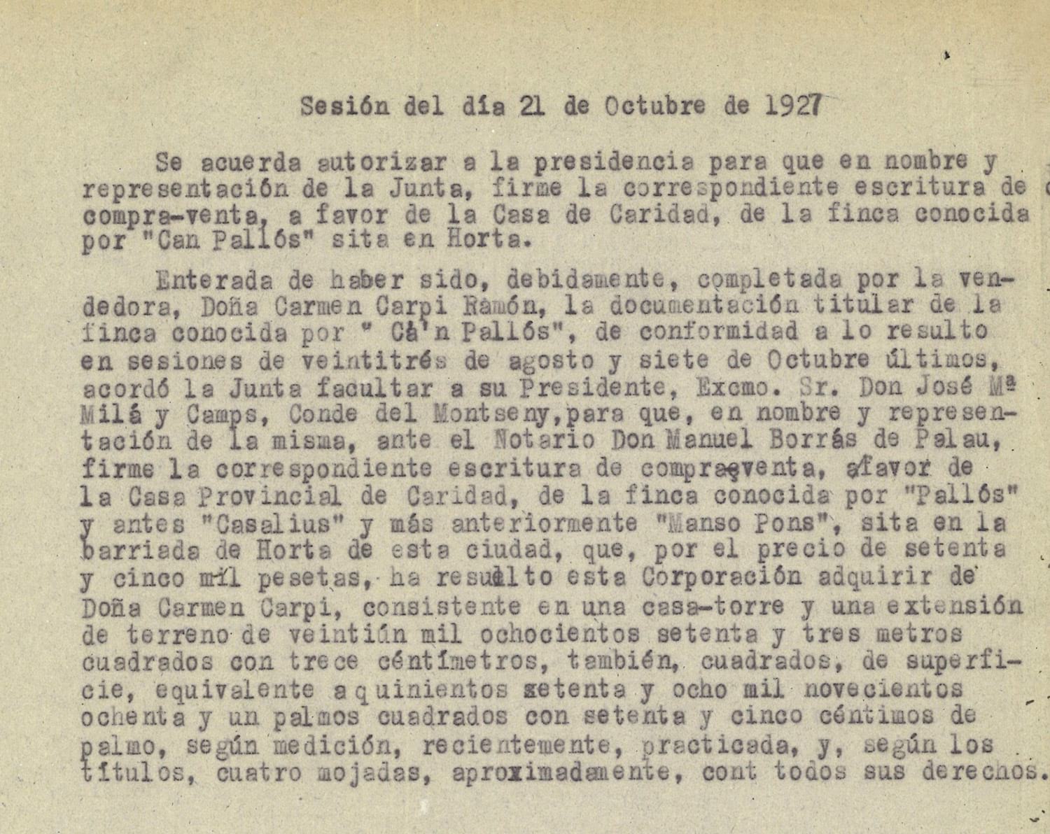 Adquisició de la Finca Pallós per la Diputació de Barcelona, 1927. Fons: Diputació de Barcelona. (CAT AGDB J-1601, exp.9)