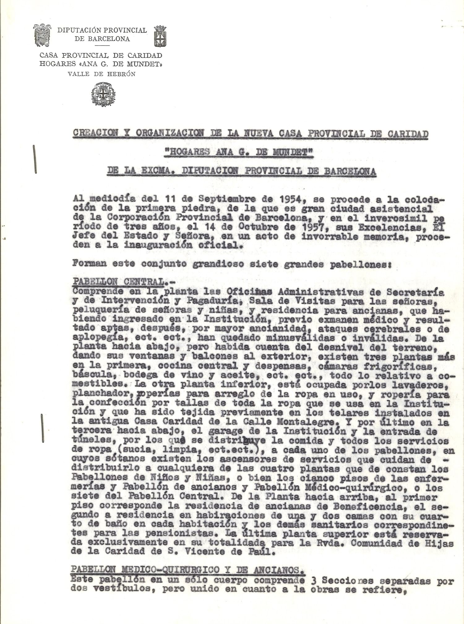 Creació de la nova Casa de Caritat a les Llars Mundet, 1954. Fons: Diputació de Barcelona. (CAT AGDB Q-563, exp. 50)