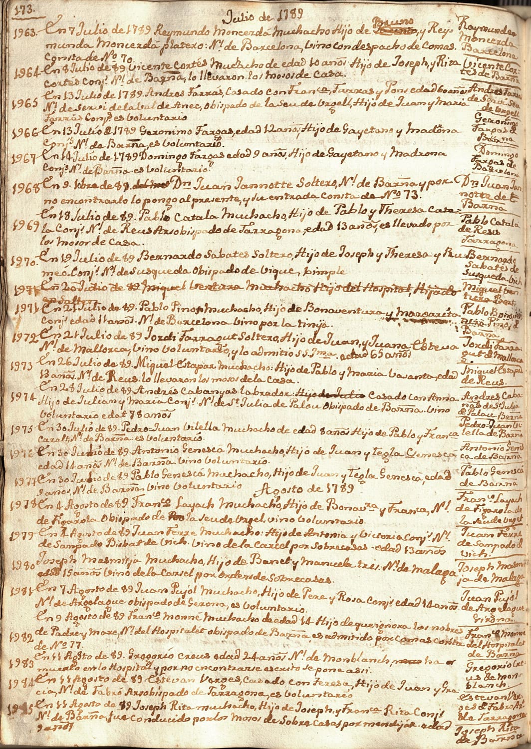 Llibre d’entrades al Reial Hospici i Refugi, 1780-1803. Fons: Casa Caritat. (CAT AGDB CC-29)